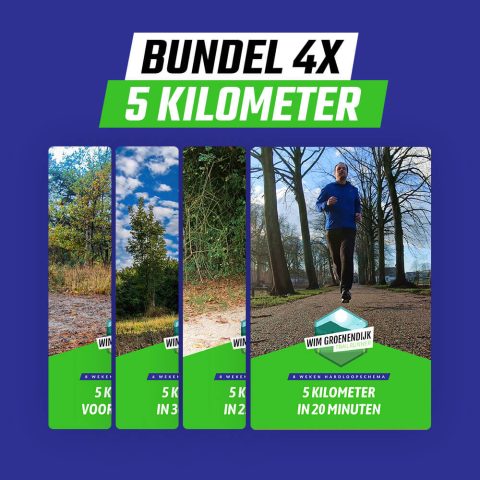 Hardloopschema's 5 kilometer bundel (4 stuks) van beginners tot 30, 25 en 20 minuten op de 5 kilometer