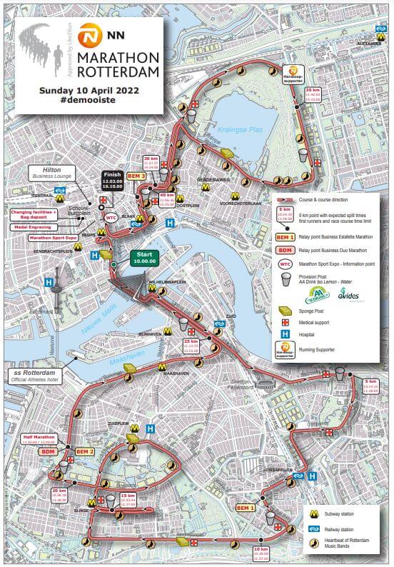Het parcours van de NN Marathon Rotterdam 2022